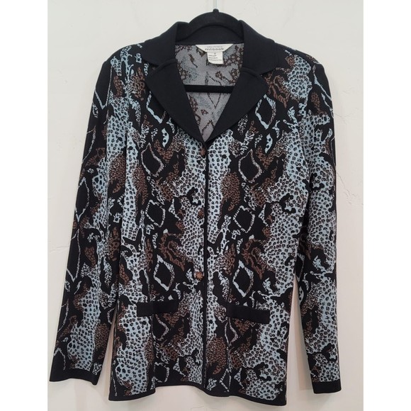 Exclusively Misook Cheetah Snake Animal Print BlackBlueBrown Cardigan Jacket S - Picture 3 of 11